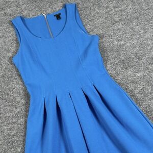 J Crew Dress Womens 0 Blue A5434 Fit Flare Sleeveless Pleated Viscose Stretch